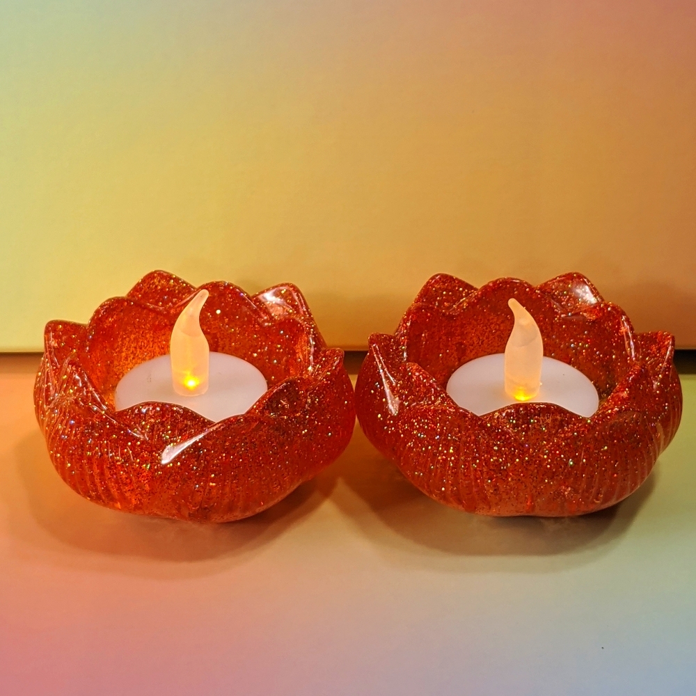 Rose Gold Resin Lotus Flower Tea Lights Set of 2